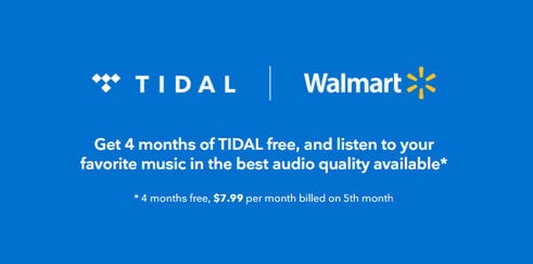 get tidal free trial for 4 months from walmart purchase