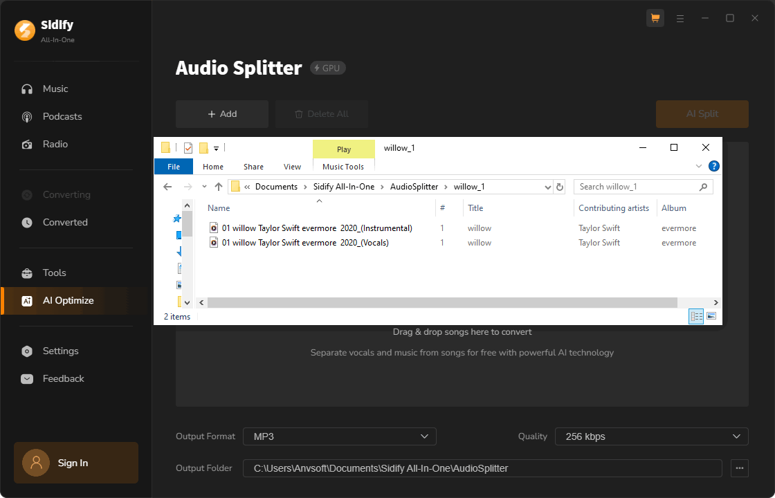 View the split elements files