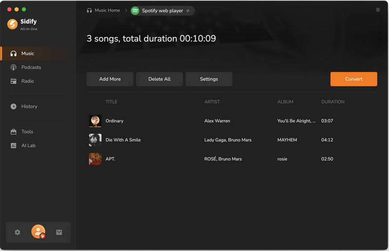 Add music to convert on mac