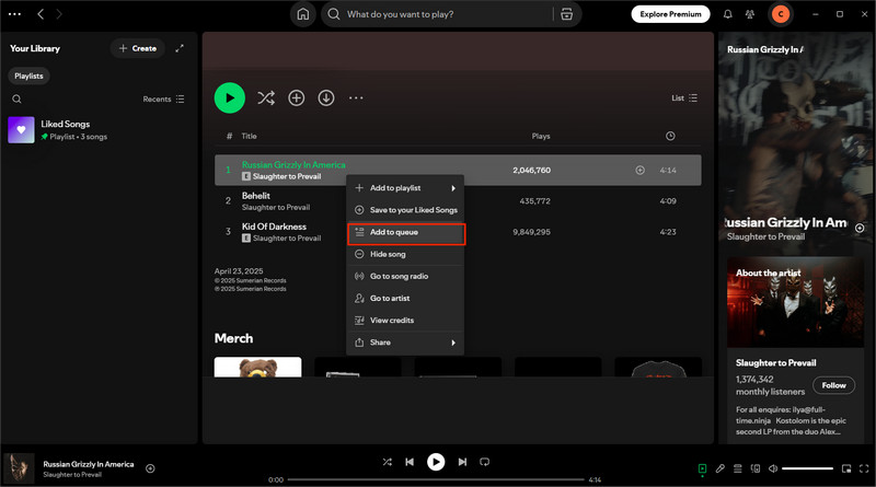add song to queue desktop