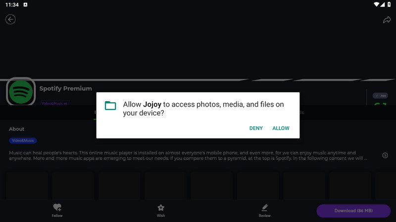 allow jojoy spotify access android phone