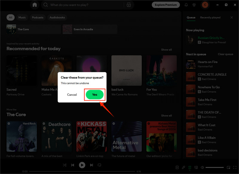 clear spotify queue on desktop