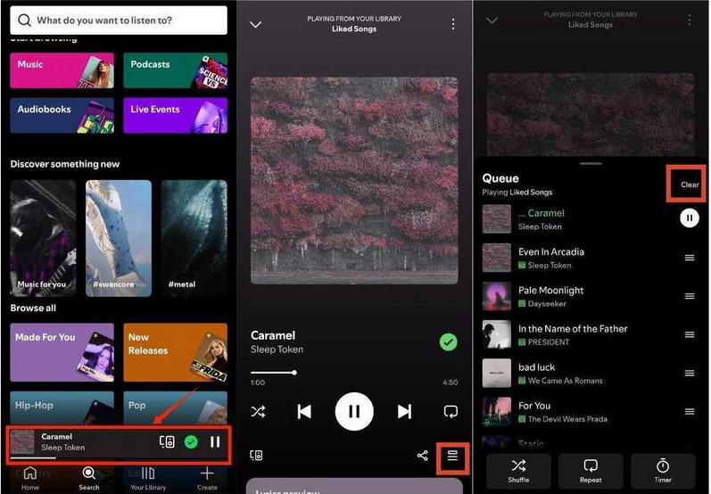 clear spotify queue on mobile