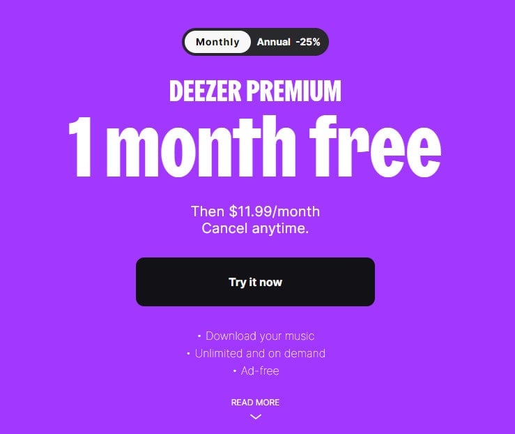 get one month deezer premium free
