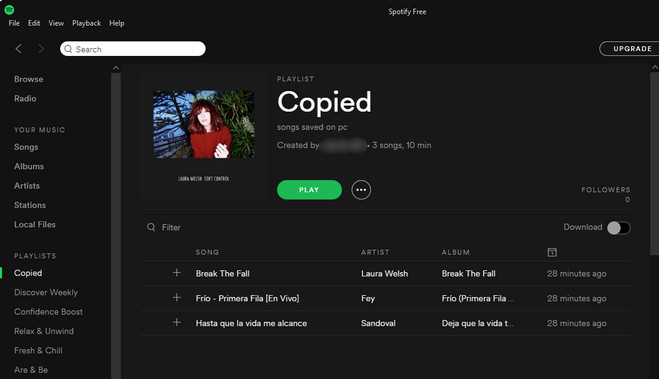 Importa musica locale per Spotify