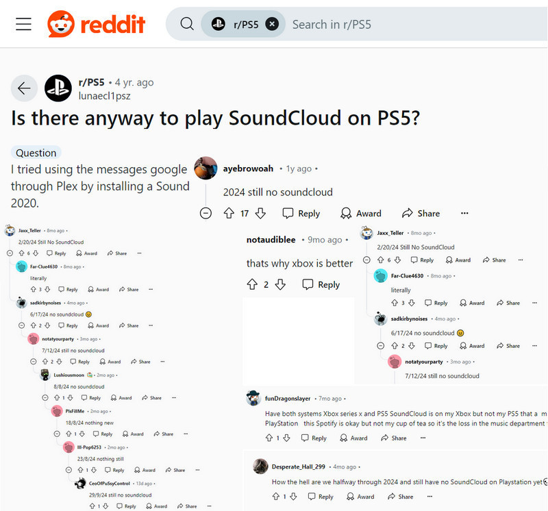 reddit post about soundcloud and ps5