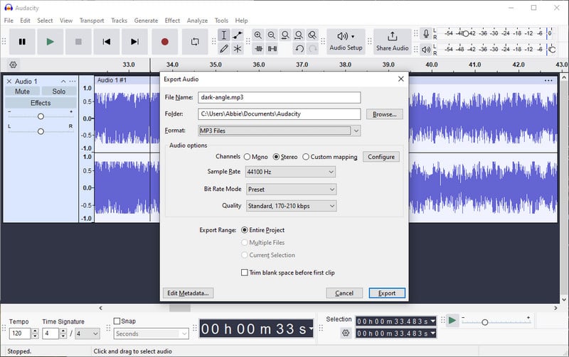 save Audacity recorded qobuz audio