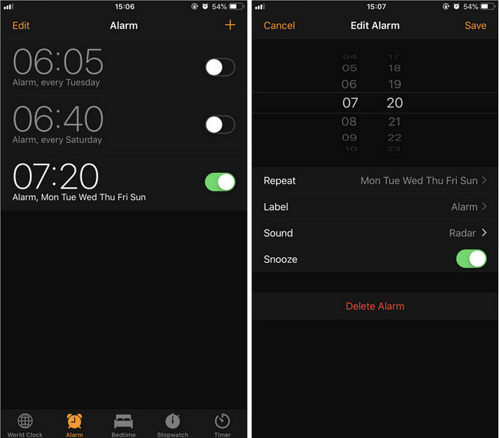 Edit or add an new alarm on iPhone