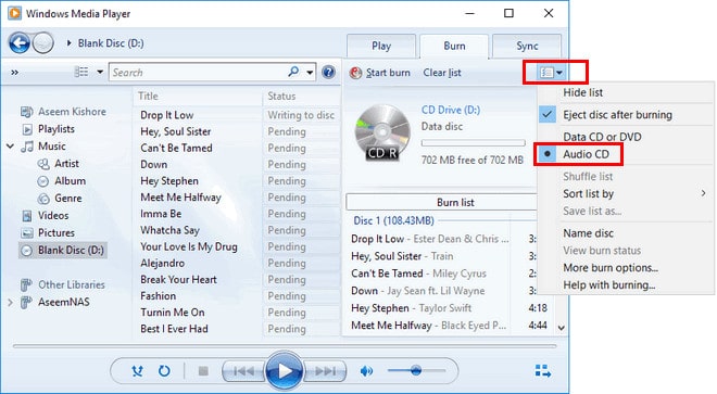 burn tidal music to cd with windows media player