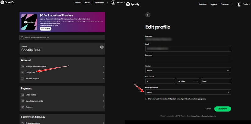 change spotify country settings