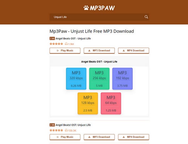download music using pawmp3 website
