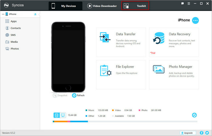 Main interface of Free Snycios Manager