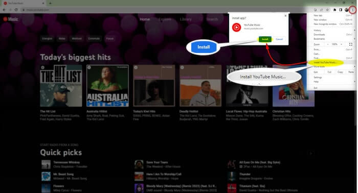 install youtube music shortcut on pc