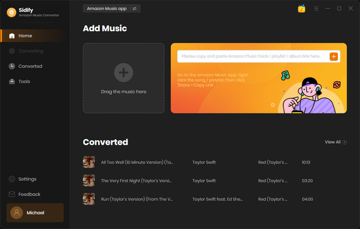 sidify amazon music converter main interface