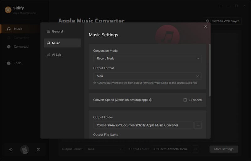 Set AAC or MP3 as output format