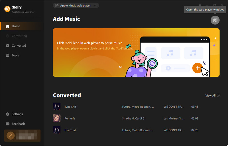 sidify apply music converter interface