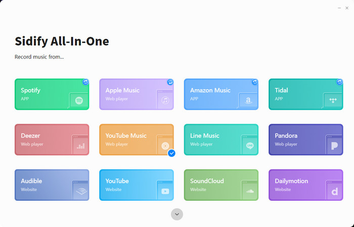 choose youtube music on sidify all-in-one