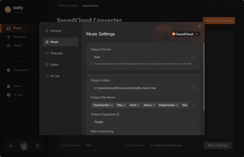 set up soundcloud download format