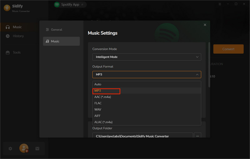 set MP3 output format