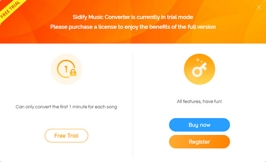 Trial limits of Sidify Music Converter