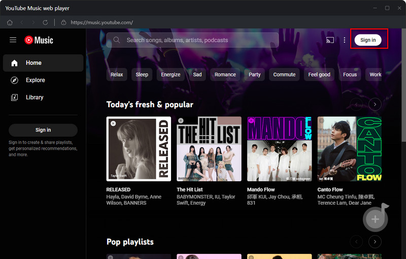 open youtube music web player