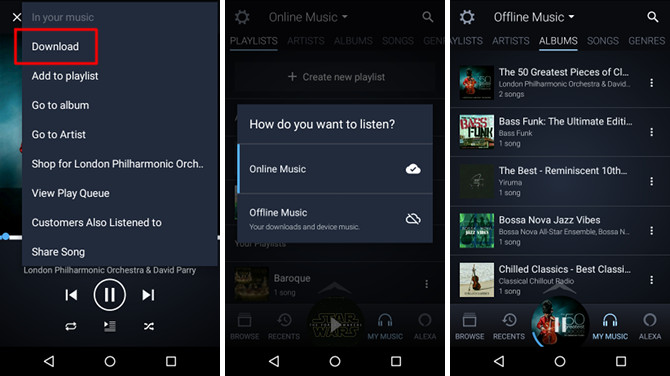 Amazon Music offline mode on mobile