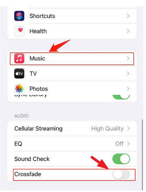 crossfade in ios settings