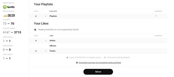 Move playlists from Spotify to Deezer