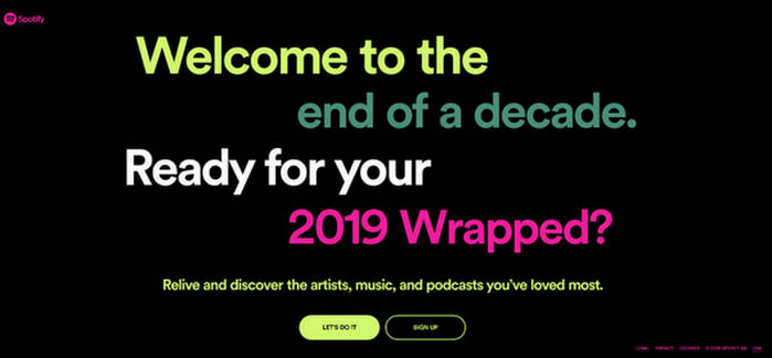 Spotify Wrapped 2019 Home Page