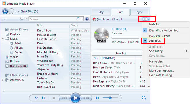 use iTunes to burn amazon music to cd