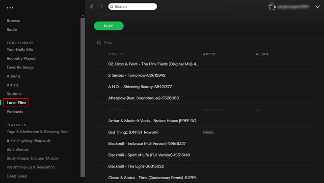 Find local files on Spotify